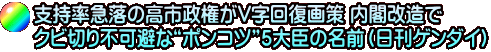 支持率急落の高市政権がV字回復画策 内閣改造で クビ切り不可避な“ポンコツ”5大臣の名前(日刊ゲンダイ)