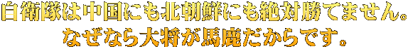 自衛隊は中国にも北朝鮮にも絶対勝てません。 なぜなら大将が馬鹿だからです。