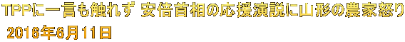 TPPに一言も触れず 安倍首相の応援演説に山形の農家怒り 2016年6月11日