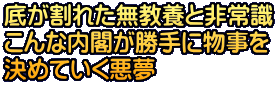 底が割れた無教養と非常識 こんな内閣が勝手に物事を 決めていく悪夢